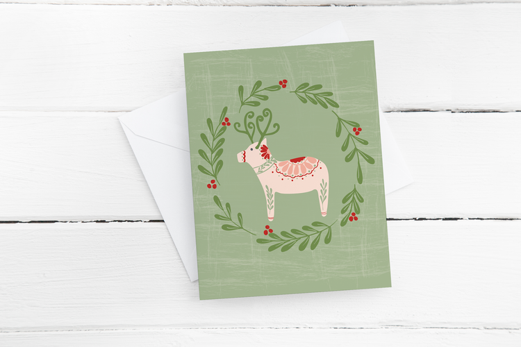Scandanavian Dala Reindeer Note Card by Oh So Chic Designs