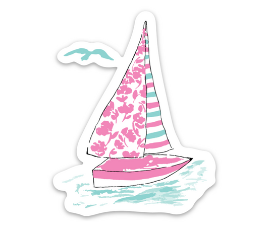 Floral and Stiped Sailboat Sticker