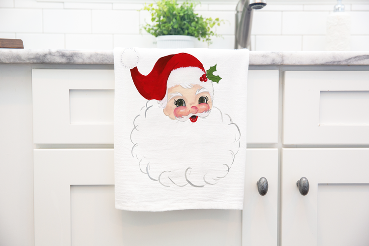 Vintage Jolly Santa Tea Towel by Oh So Chic Designs