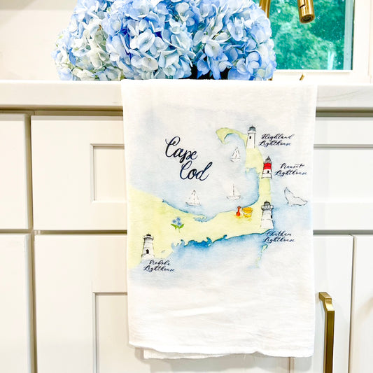 Cape Cod Lighthouses Watercolor Tea Towel by Oh So Chic Designs