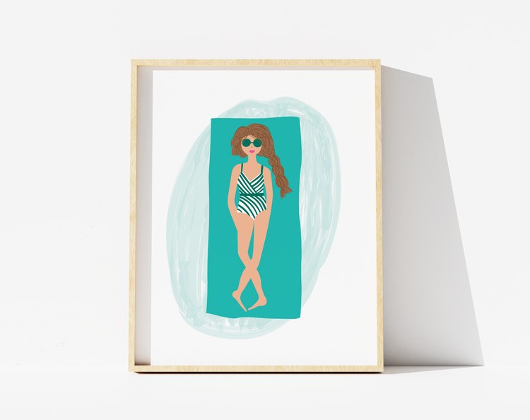 Beach Babe - Green Art Print
