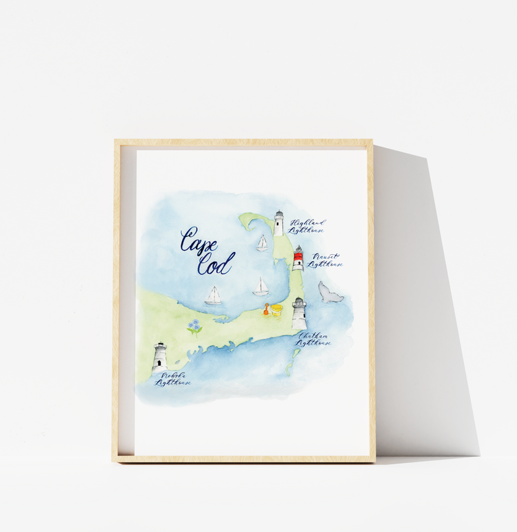 Cape Cod with Lighthouses Watercolor Print