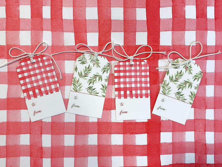 Holiday Leaves & Gingham Gift Tags