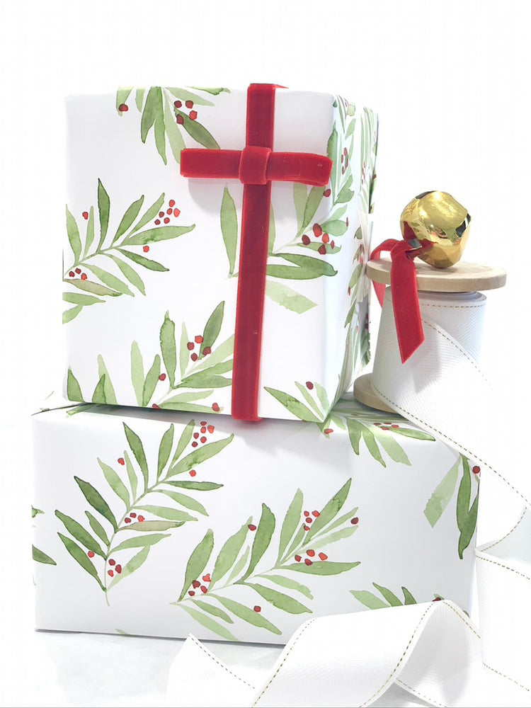 Holiday Leaves and Berries Gift Wrap