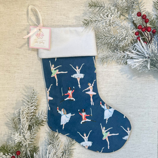 Velvet Nutcracker Ballet Stocking - Navy