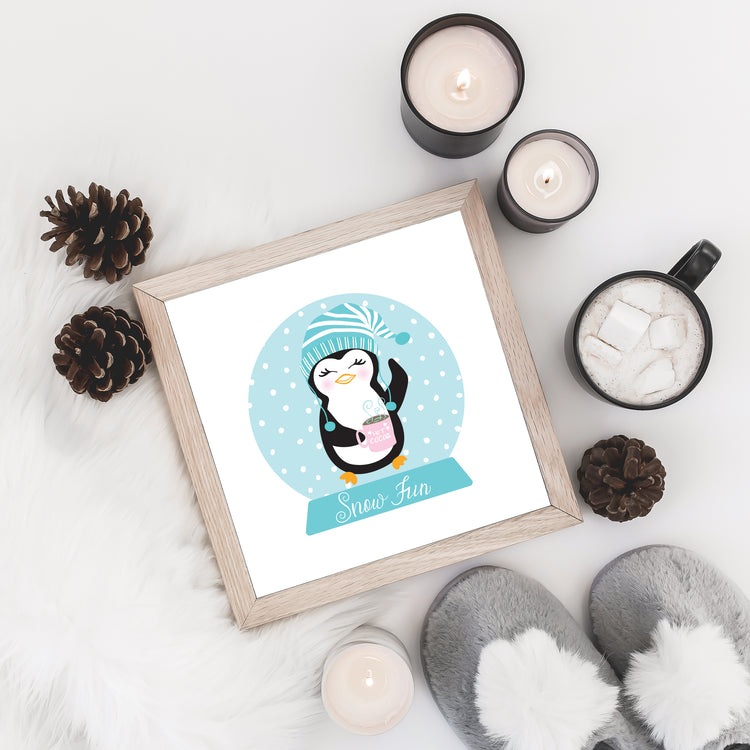 Snow Globe Hot Cocoa Penguin Art Print