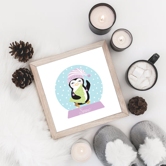 Snow Globe Penguin Art Print Set