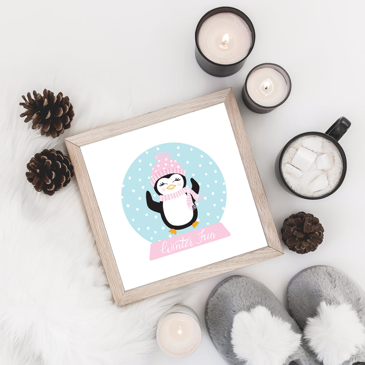 Snow Globe Penguin Art Print Set